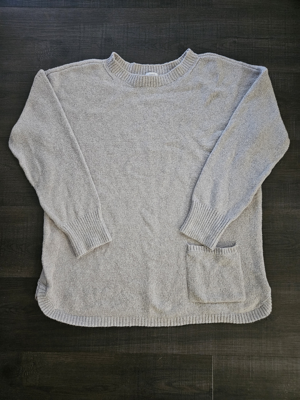 Jill Pure Jill One-Pocket Ribbed Knit Crew Neck Tunic Sweater Grey Size L